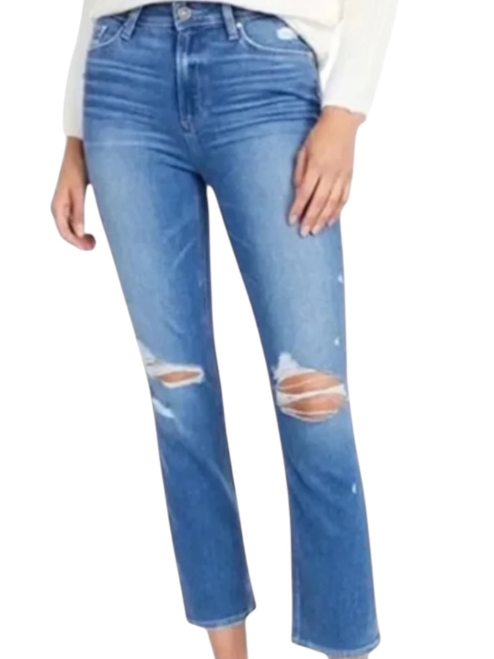 PAIGE Cindy Crop High Rise Straight Jeans Bazaar Destructed Size 23 NWT